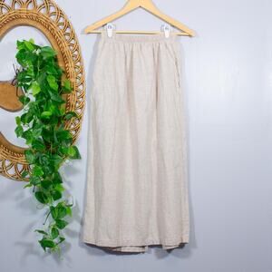 VTG Linen Lagenlook Maxi Skirt Elastic Waist Pocket Cottagecore | Soft Autumn